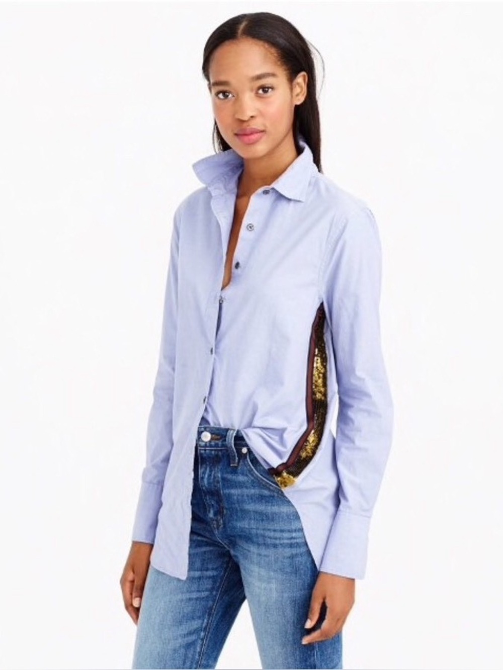J.Crew Steely Blue Sequin Side-Stripe Shirt - EUC